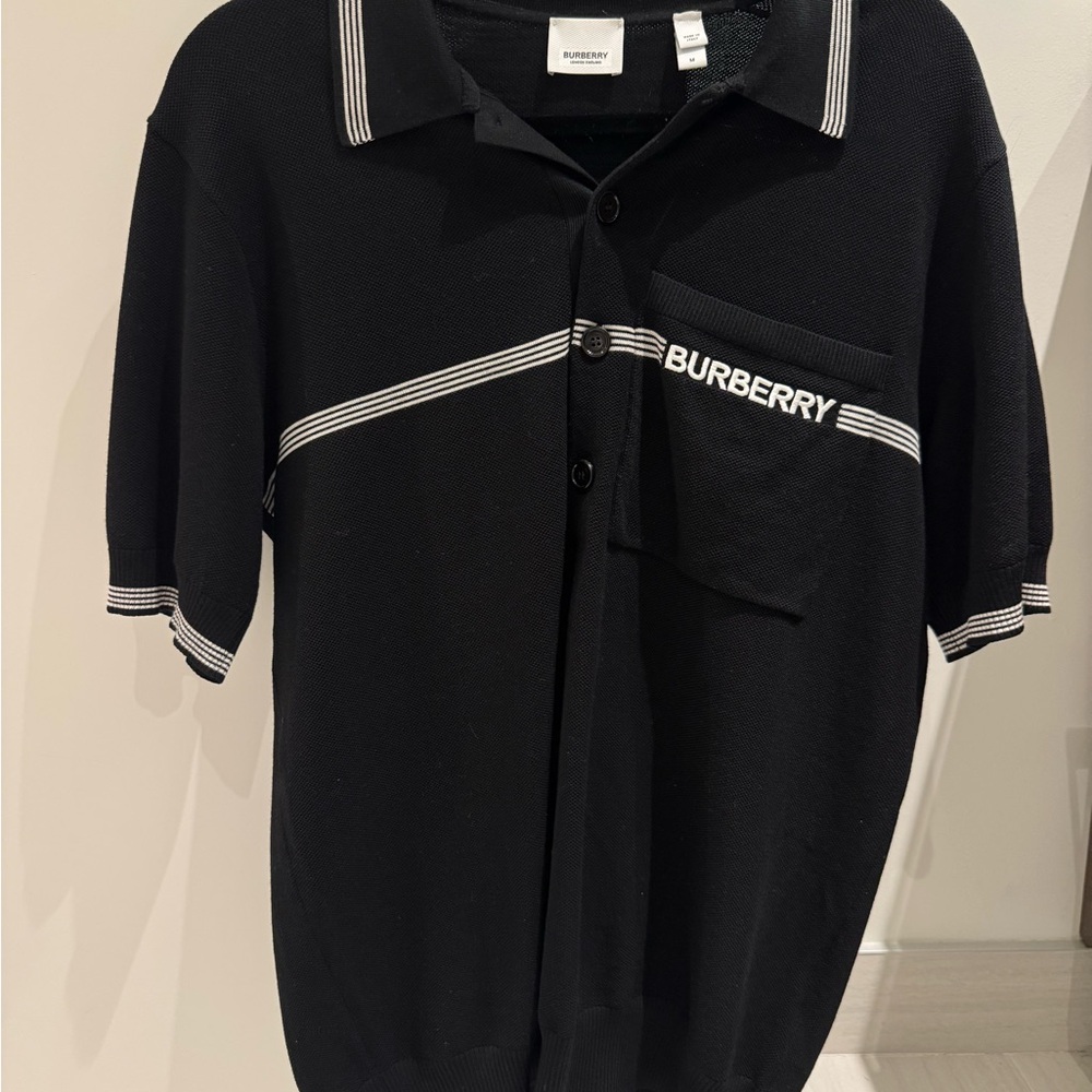 Burberry Black Polo Shirt with White Detailing